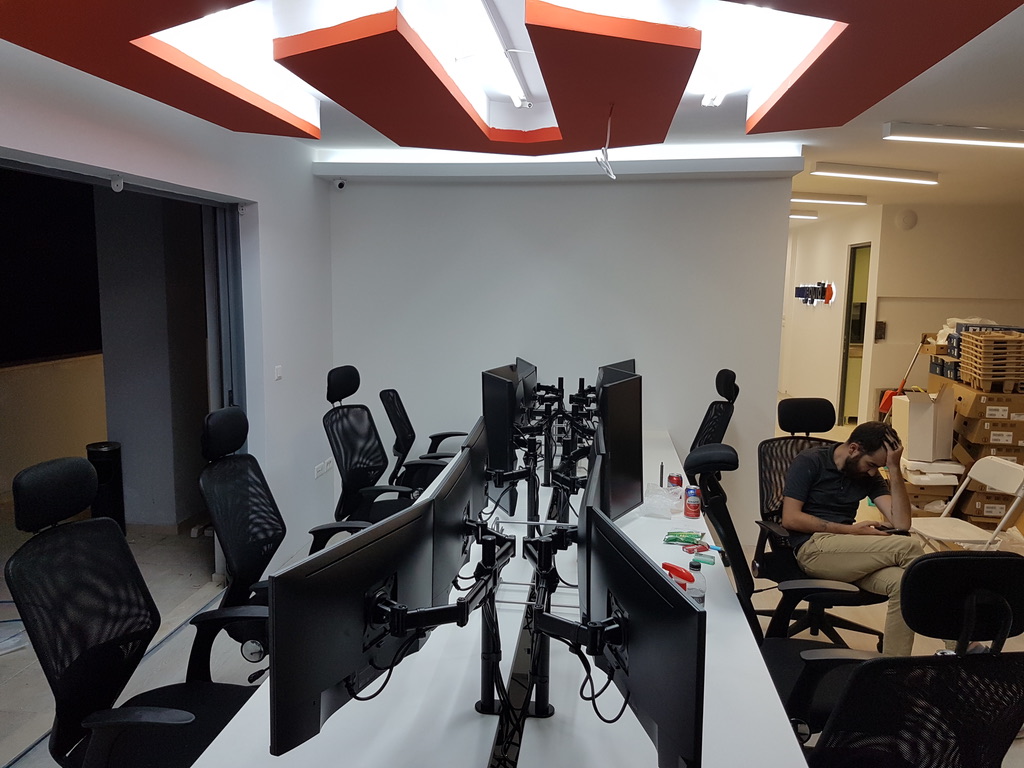 The dev hall with the Magento logo ceiling